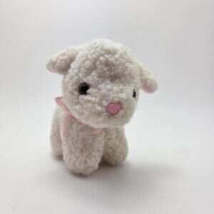 Vintage Russ Little Cream Lamb Pink Nose Pink Bow Pink Ears Stuffed Animal Plush